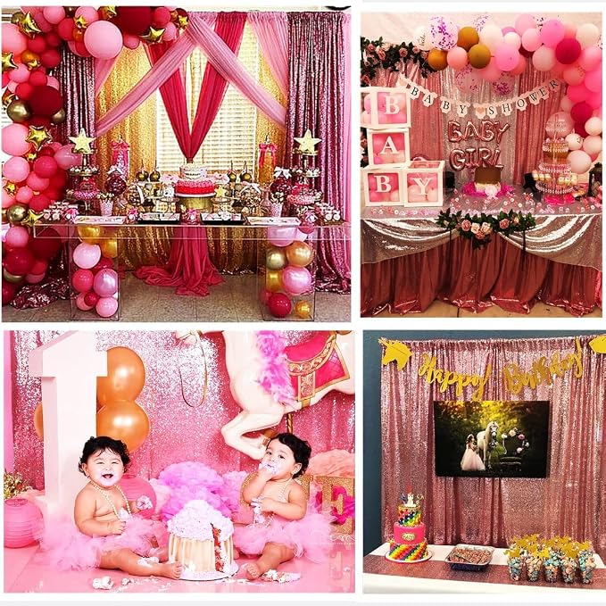 Poise3EHome Fuchsia Pink Sequin Backdrop Curtains, 2 Panels 2FTx8FT Glitter - Image 3
