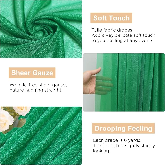 Wedding Arch Draping Fabric Backdrop 2 Panels, Emerald Green | 28.7"x20FT Sheer - Image 2