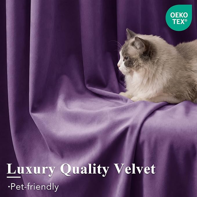 Purple Velvet Curtains for Grils Bedroom Nursery, W52 x L96, Modern Back Tab - Image 5