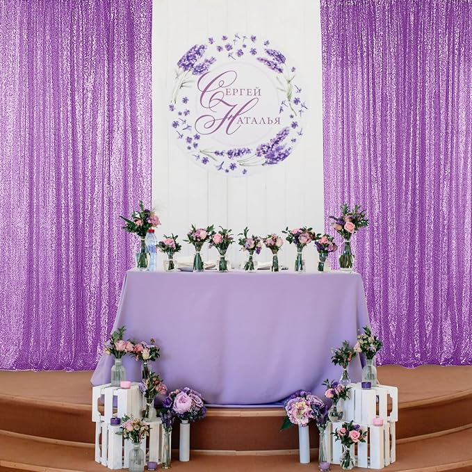 Sugargirl Lavender Purple Sequin Backdrop Curtain 4FTx8FT Glitter Lavender - Image 7