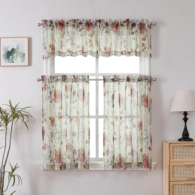 Crushed Sheer Kitchen Cafe Curtains Tiers 24 Inch Length 2 Panels, Printed - Image 4