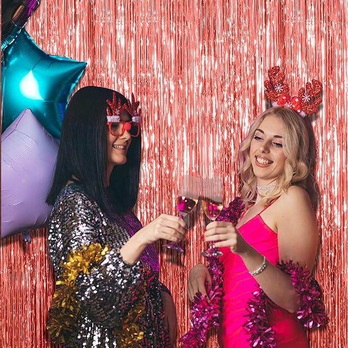 2 Pack Rose Gold Fringe Curtain Backdrop Birthday Bachelorette Party - Image 4