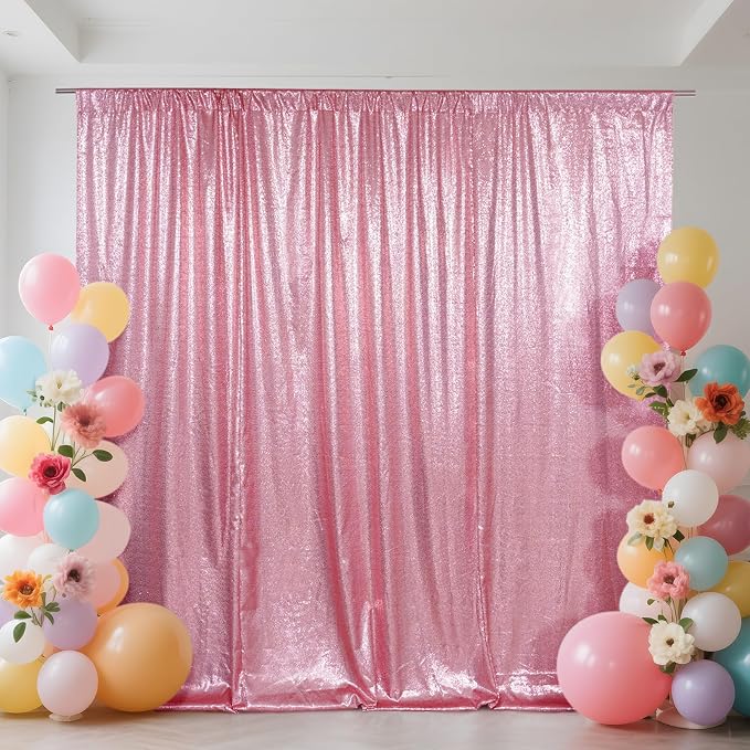 SquarePie 7x7ft Fuchsia Pink Sequin Backdrop, High Density Non-Transparent by SquarePie