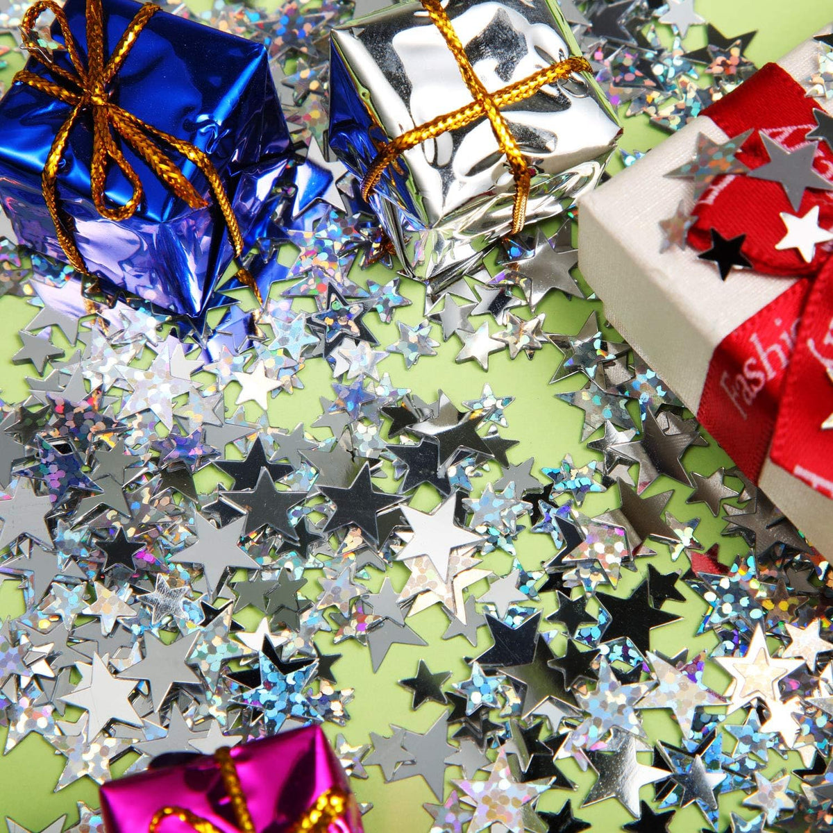 Hestya 60g Star Confetti Glitter Table Confetti Metallic Foil Stars for Party Wedding Festival Decorations(Silver Set,10mm and 6mm)