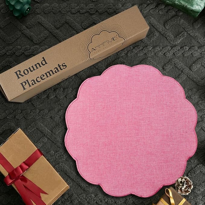 AHHFSMEI Round Faux Linen Placemats Set of 4 Heat Resistant Non-Slip Stain - Image 6
