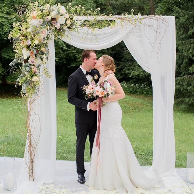 White Wedding Arch Draping Fabric Backdrop Drapes Sheer 28.7"x 20FT | Sheer - Image 4