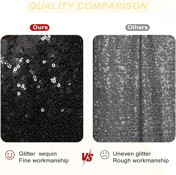 PartyDelight Black Sequin Backdrop 6x7ft Sparkly Photo Curtain | 4 Inch Rod - Image 3