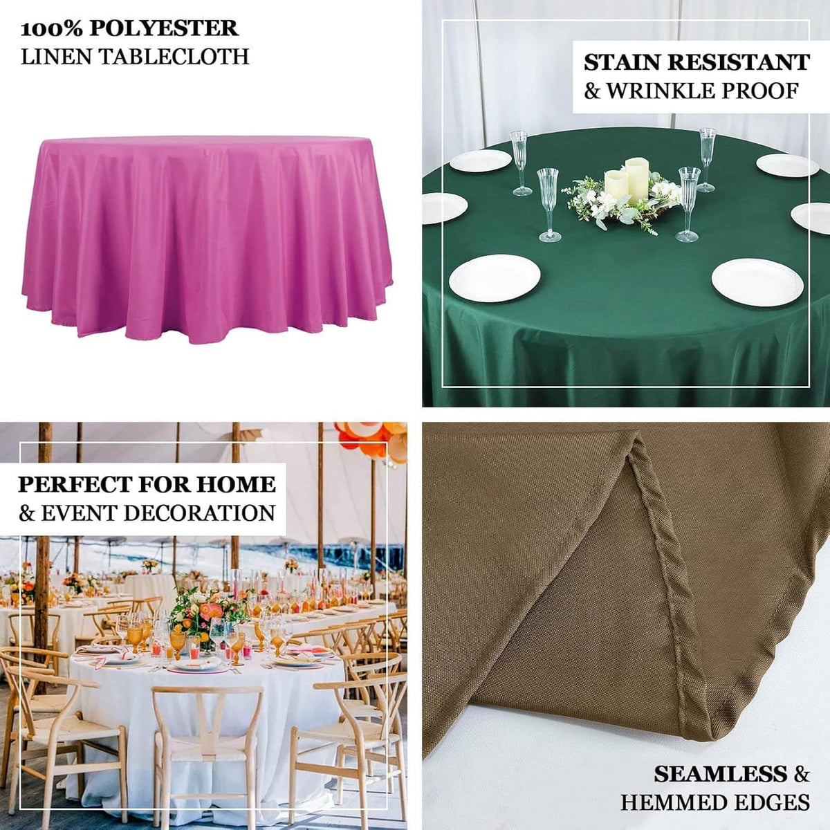 Efavormart Round Tablecloth, 132 Inch Stain & Wrinkle Resistant Washable Table Cloth, Decorative Polyester Fabric Table Cover for Banquet, Wedding, Dining- Olive Green