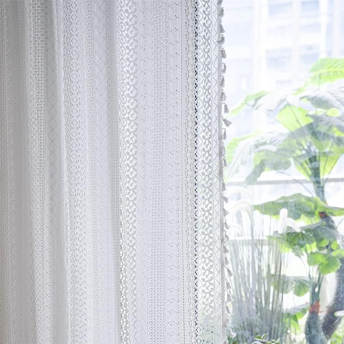 Sutuo Home Boho Curtains Crochet Lace Sheer Bohemian Stylish - Image 3