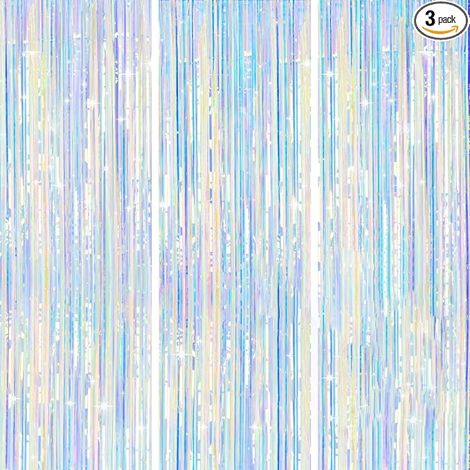 jijAcraft Iridescent Tinsel Foil Fringe Curtain, 3 Pack 3.2x6.5 Feet by jijAcraft