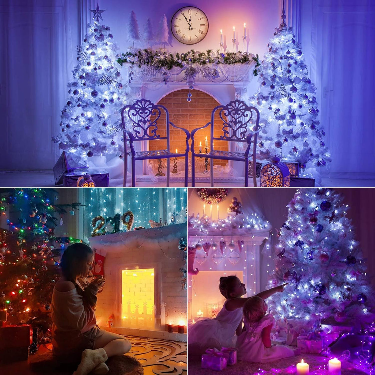 BrizLabs Cool White & Multicolor Christmas Lights, 180ft 500 LED Color Changing String, 11 Modes Tree Lights With Remote, Dimmable Xmas Clear Wire for Indoor Outdoor Christmas