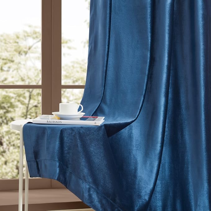 BULBUL Velvet Navy Blue Blackout Curtains 96 inches - Image 6