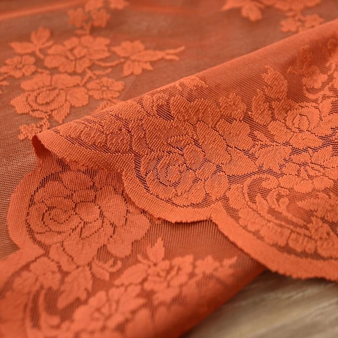Kotile Burnt Orange Floral Lace Curtains - Image 9