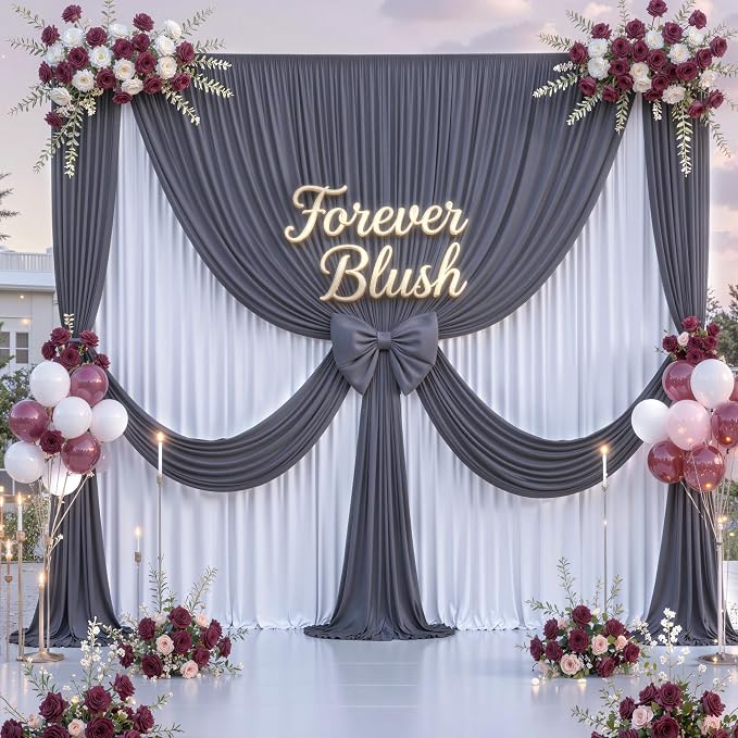 50 ft x 10 ft Wrinkle Free Charcoal Backdrop Curtain - Image 4