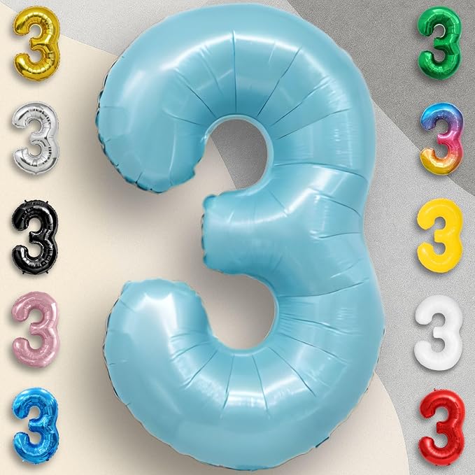 Candy Blue Number Balloon 3 Mylar Foil Balloons 16 Inch - Image 2