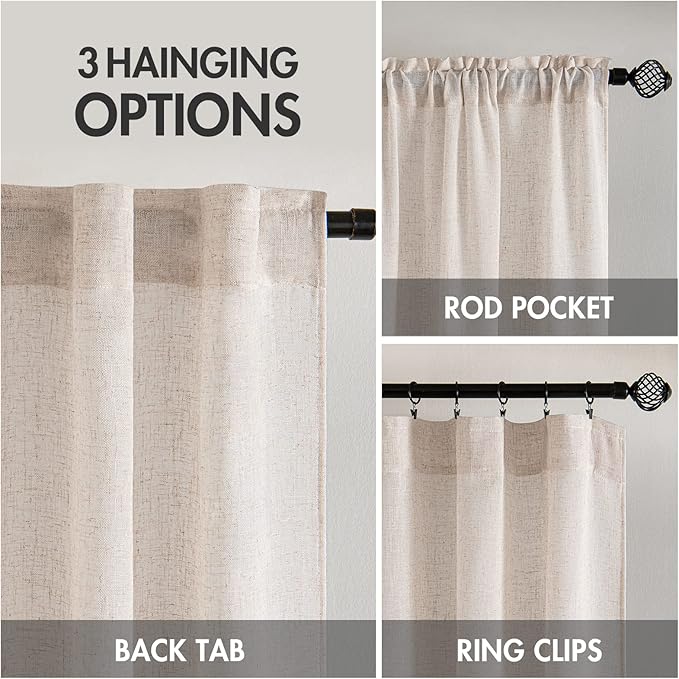 MIULEE Natural White Linen Curtains 37x90 Inch Length - Image 3