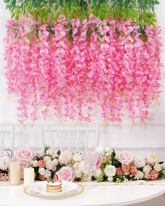12 Pack Wisteria Hanging Flowers, 3.6 Feet/Pcs Pink Wisteria Artificial Flowers by Waipfaru