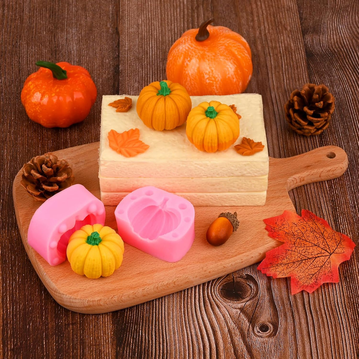 Actvty 3D Pumpkin Silicone Molds, 6 Pcs Half a Pumpkin Chocolate Candy Fondant Mold for Halloween Thanksgiving Fall Baking, Cake Decoration, Soap Candle Clay Resin Casting