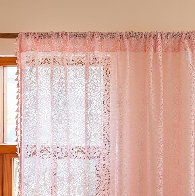 YJ YANJUN Boho Lace Curtains 84 inch 2 Panels, Light Filtering Drapes - Image 4