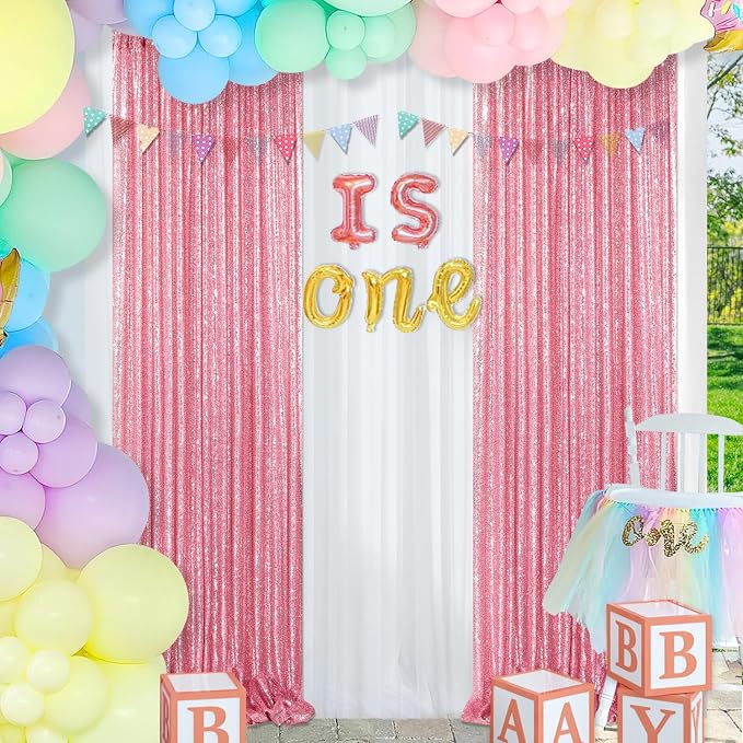 Backdrop Curtain Drapes 4 Pieces 2FTx8FT Blush Pink Wedding Backdrop | - Image 2