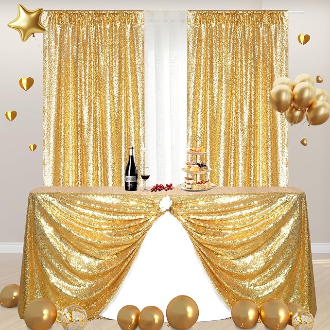 Poise3EHome Gold Sequin Backdrop Curtains, 4 Panels 2FTx8FT Glitter Background - Image 6