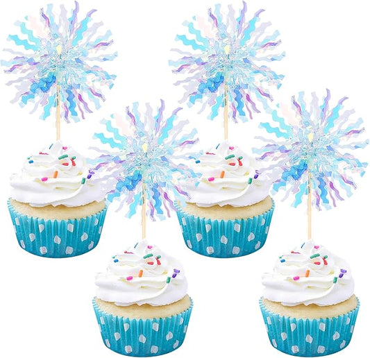 30 PCS Foil Firework Cupcake Toppers Sparkle Tinsel Cupcake Picks Happy by ZHUOWEISM
