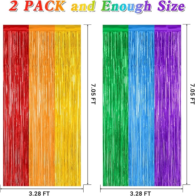2 Pack Rainbow Backdrop Curtains, 3.28 FT x 7.05 FT Colofull Party Decorations - Image 2