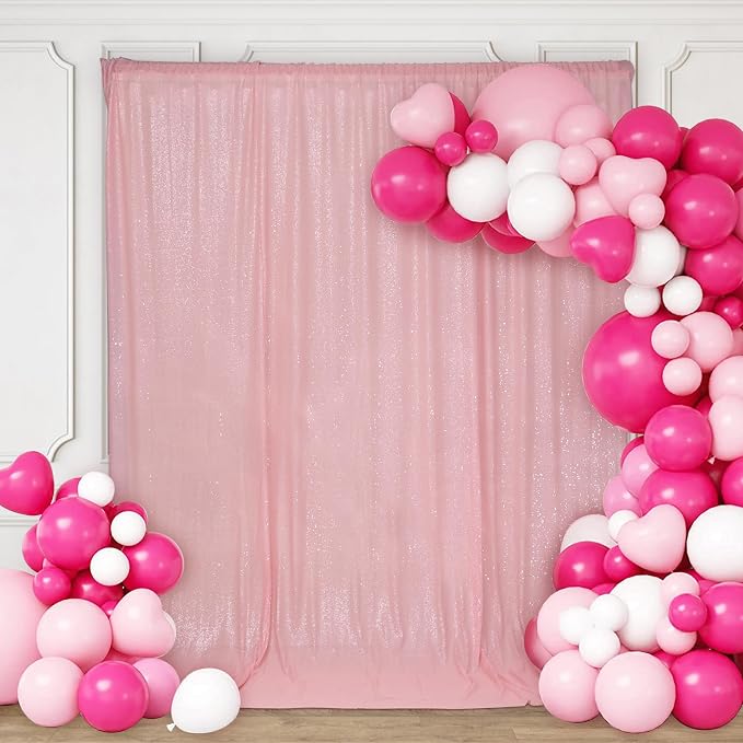 PartyDelight Pink Sequin Backdrop 6x6ft Sparkly Photo Curtain | 4 Inch Rod - Image 4