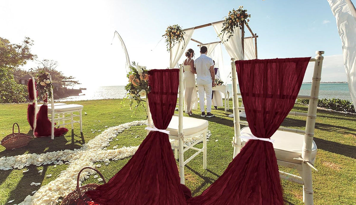 50 PCS Cheesecloth Chair Sashes, Bows Designed ChairSashes, 15.7x108 inch Chair Sashes for Aisle Decorations Universal Chairs Cover Decoration for Wedding Reception Party Banquet (Burgundy)