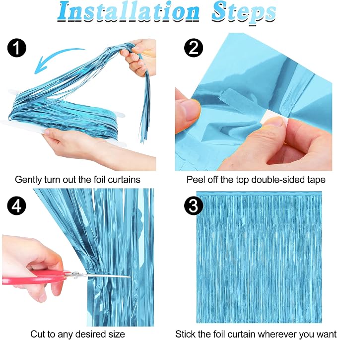 8 Pack Party Decorations, 3.28 FT x 7.05 FT Party Streamer, Metallic Sky Blue - Image 3