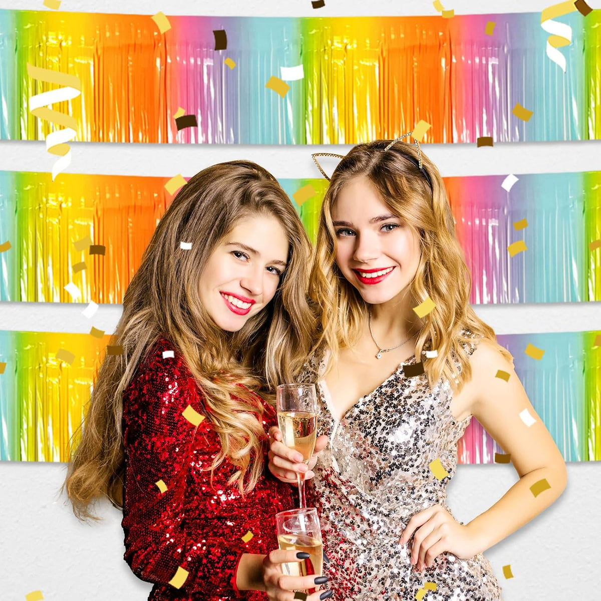 6 Pack 10 Feet Rainbow Foil Fringe Garland Metallic Tinsel Streamers Banner Wall Hanging Curtain Backdrop for Parade Floats, Birthday, Graduate, Mother's Day, Wedding Party Decoration