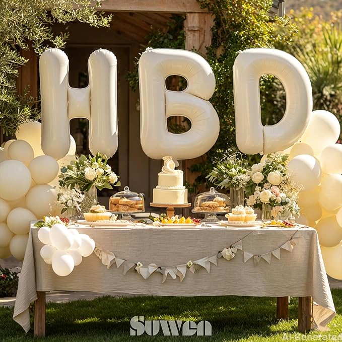 SUWEN 40 Inch Cream Large Y Letter Balloons Big Foil Helium A-Z | Jumbo Mylar - Image 3