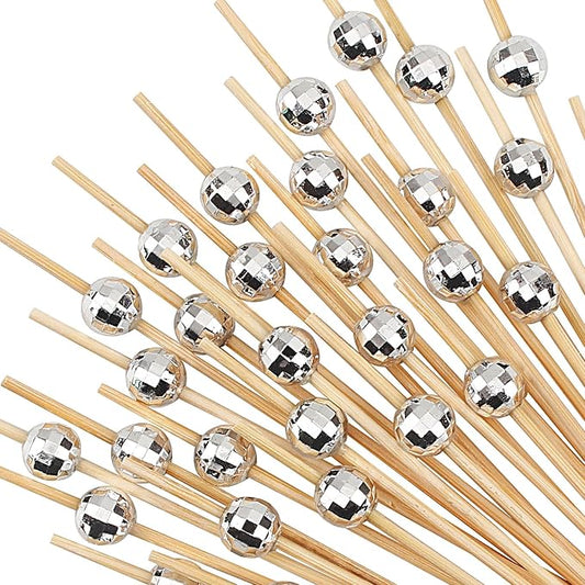 100 Pcs 4.7" Disco Ball Cocktail Picks, Fancy Toothpicks Appetizer Skewers | by Barfroee