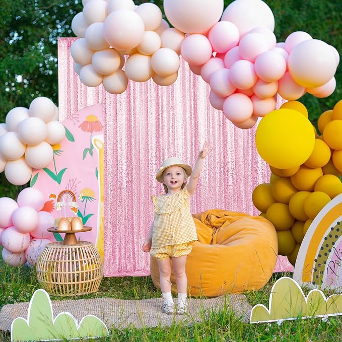 2×8FT-6PCS Pink Sequin Backdrop Curtains Panels, Photography Backdrop Glitter - Image 3