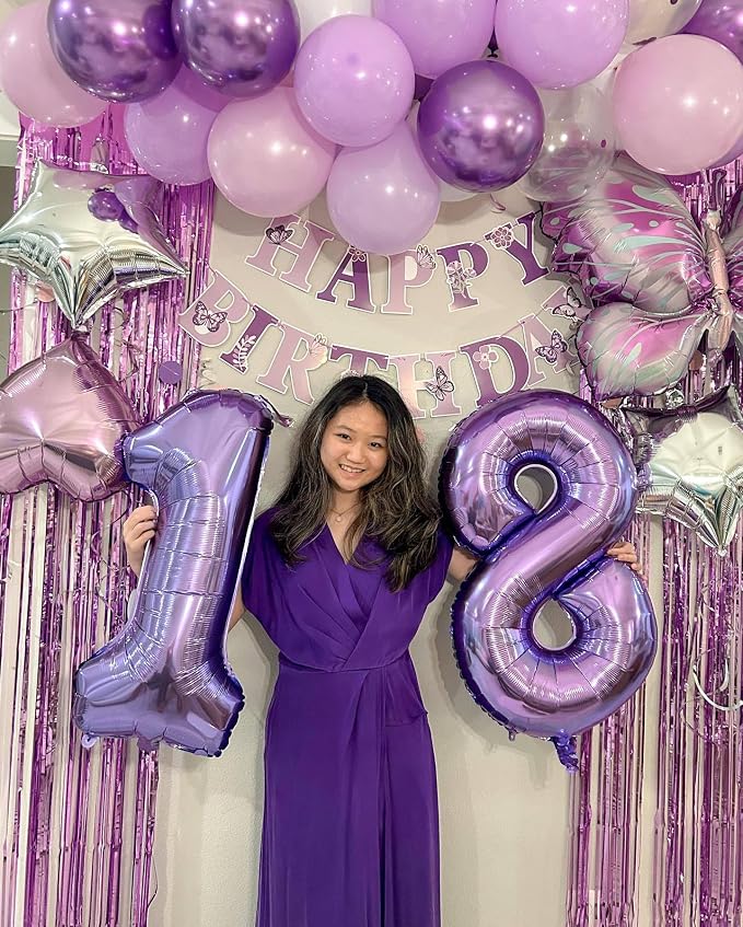 2 Balloon - Purple Birthday Number Balloons, 40 Inch Decorations Men Women | - Image 8