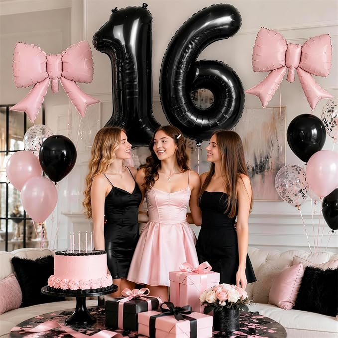 40 Inch Black Number 1 with Pink Bow Balloon, Giant Self Inflating Black Foil - Image 8