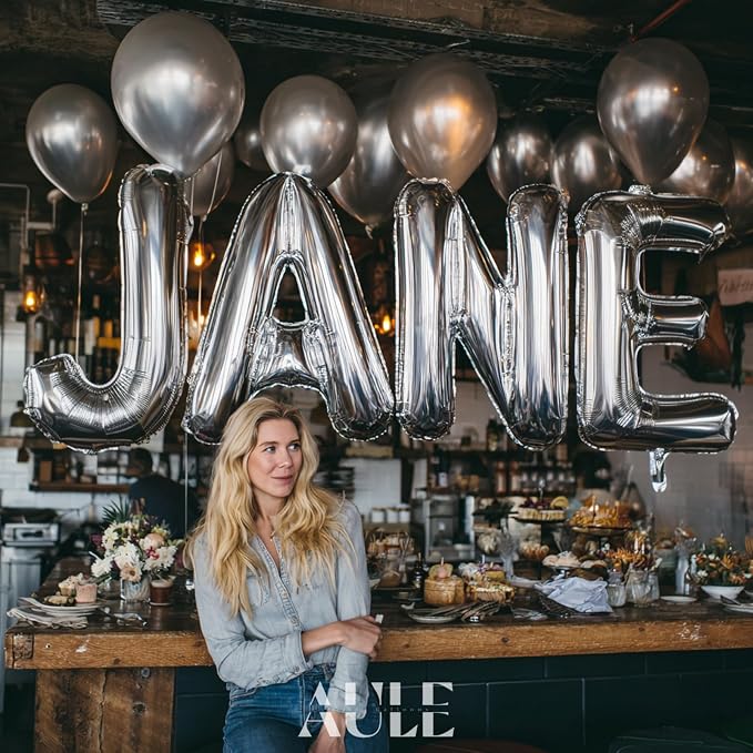 AULE 40 Inch Silver N Balloon Letter Foil A-Z Birthday Big Alphabet | Birthday - Image 2