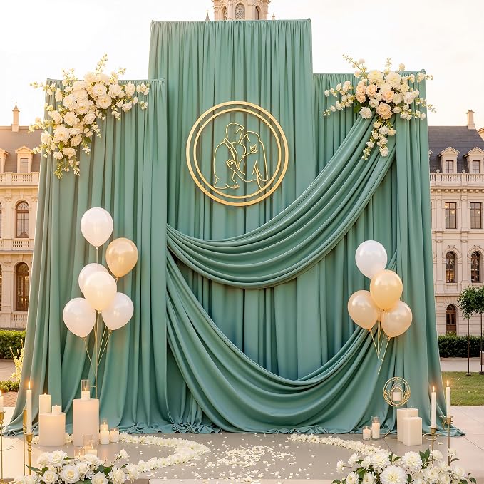 10ft x 15ft Grayish Green Backdrop Curtains - Image 2
