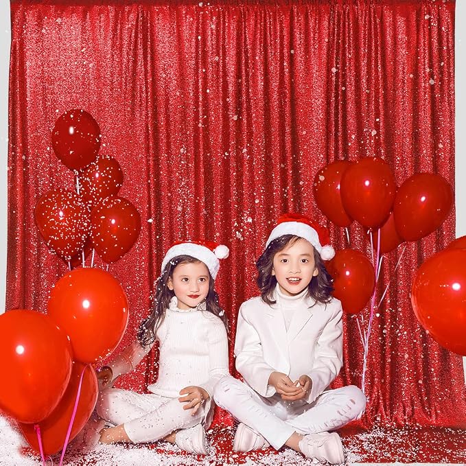 PartyDelight Red Sequin Backdrop 6x8ft Sparkly Photo Curtain | 4 Inch Rod - Image 8