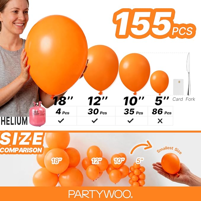 PartyWoo Orange Balloons 155pcs Fall Latex Helium Balloons Different Sizes | 18 - Image 6