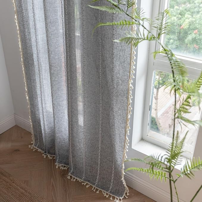 Sutuo Home Boho Curtains for Bedroom Living Room, Semi Blackout Privacy Linen - Image 3
