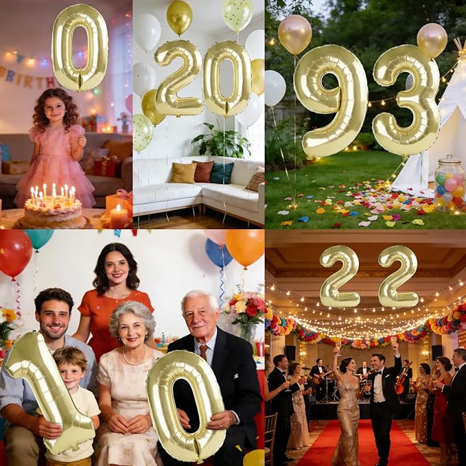 40 Inch Number 93 Balloons for 93rd Birthday Party Decorations, 0-100 Champagne - Image 7