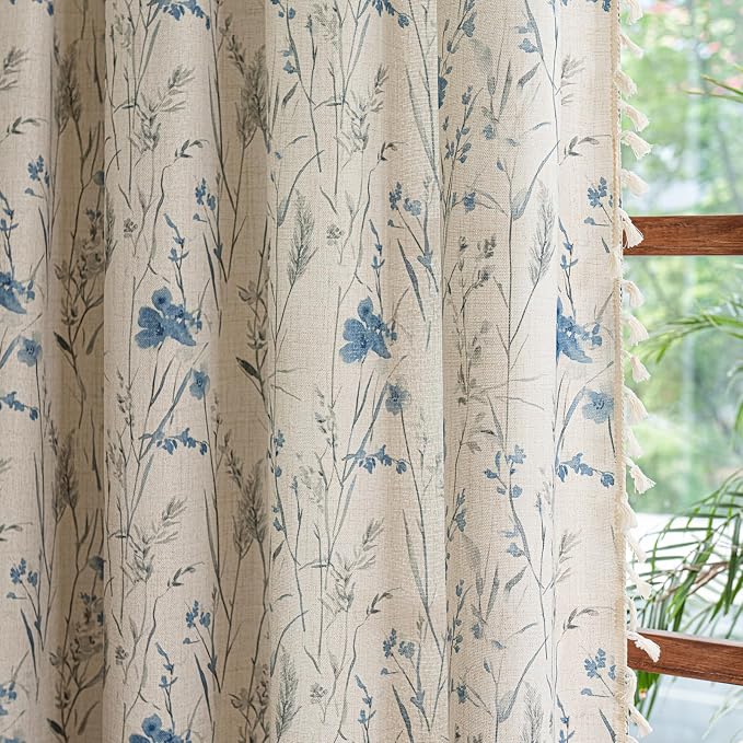 ENJOYBRIDAL Floral Curtains 96 Inches Rod Pocket Semi Sheer Drapes - Image 6