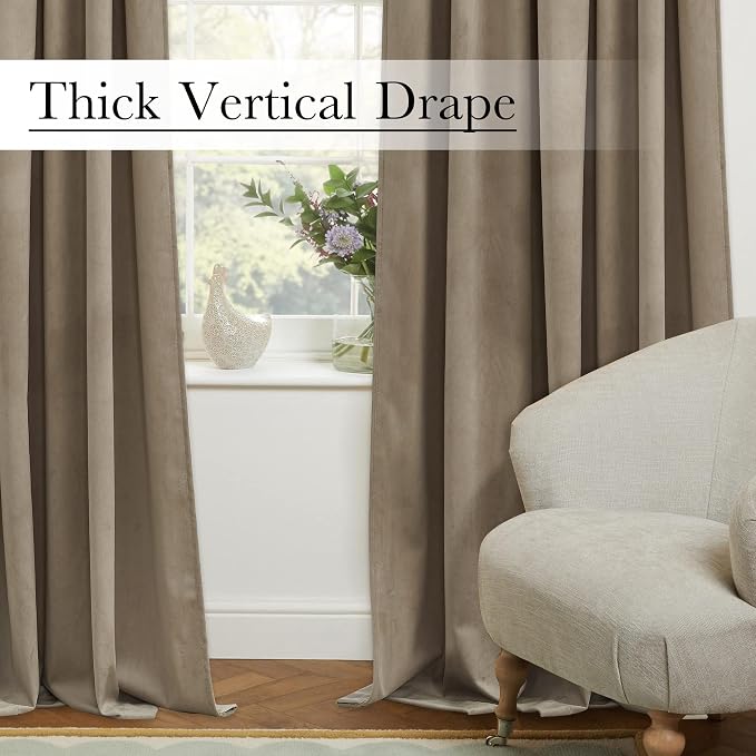 Camel Beige Room Divider Curtains Super Soft Velvet Room Darkening Privacy - Image 8