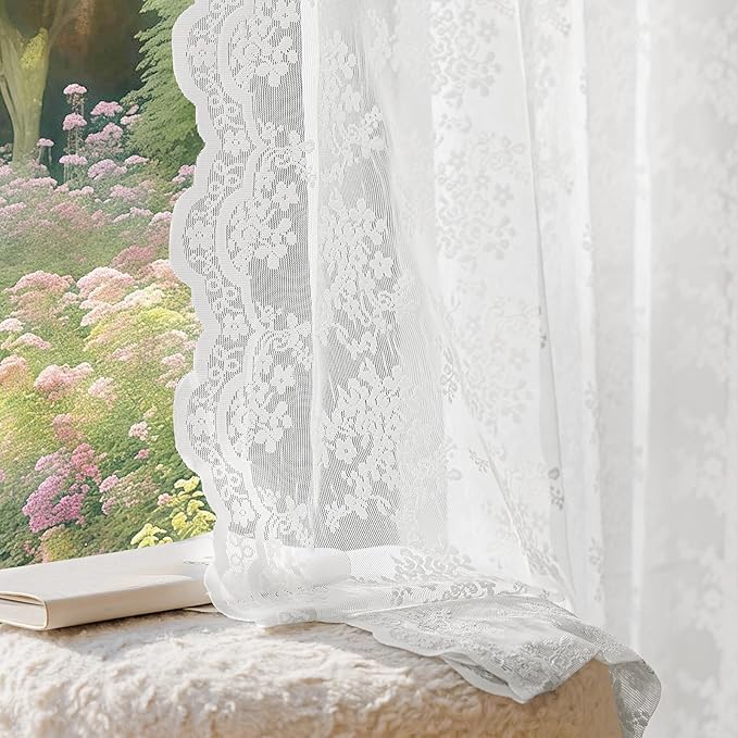 Anmao Vintage Lace Curtains 45 Inches Long 2 Panels Set, Romantic Elegant Light by Anmao