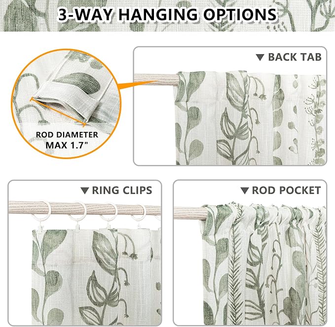 Sage Green Curtains 84 Inches Long 2 Panels Boho Curtains - Image 3