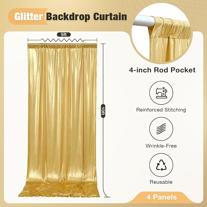 20x10FT Gold Sequin Backdrop Curtain - Image 6