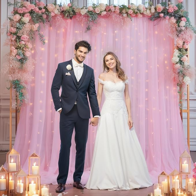 10x10ft Pink Tulle Backdrop Curtain - Image 3