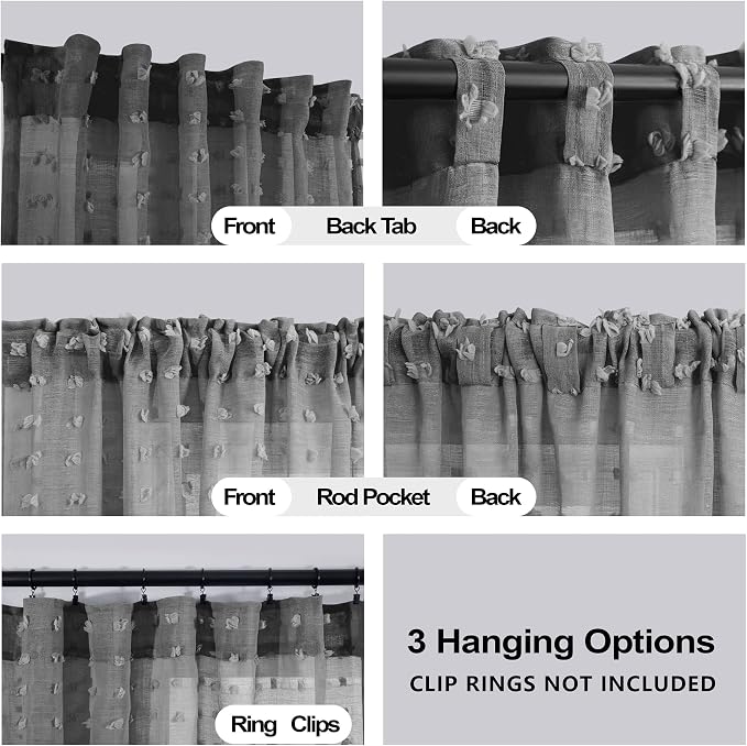 96 Inch Gray Sheer Curtains for Living Room Bedroom 2 Panels Set Back Tab Rod - Image 3
