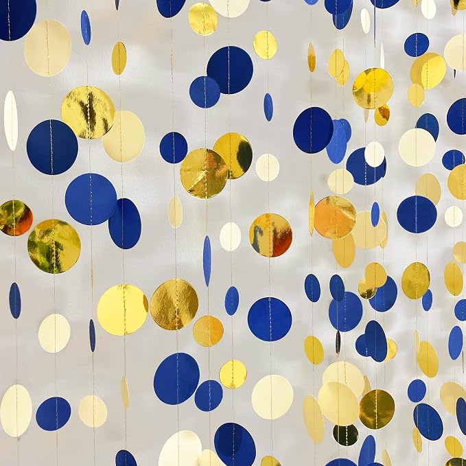 Navy Blue and Gold Circle Dots Garland Royal Blue Hanging Paper Polka Dot - Image 7